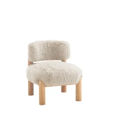 Contemporary Style Accent Chair Curved Backrest Wooden Legs Fur Fabric Taupe Finish Primary Living Room