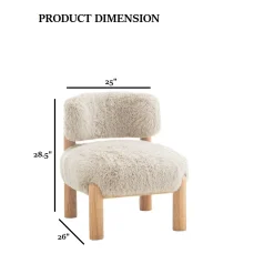 Contemporary Style Accent Chair Curved Backrest Wooden Legs Fur Fabric Taupe Finish Primary Living Room