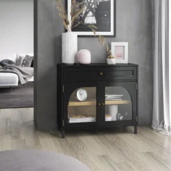 Contemporary Two‑Tone Accent Cabinet with Glass‑Doors
