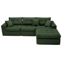 Corduroy Corner Chaise L-Shaped Sectional Sofa Bed with High-Density Sponge