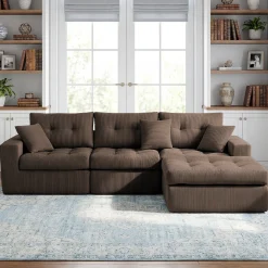 Corduroy Corner Chaise L-Shaped Sectional Sofa Bed with High-Density Sponge