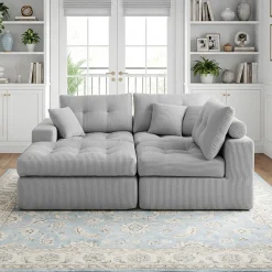 Corduroy Corner Chaise L-Shaped Sectional Sofa Bed with High-Density Sponge