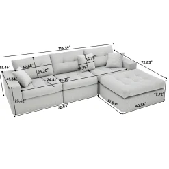 Corduroy Corner Chaise L-Shaped Sectional Sofa Bed with High-Density Sponge