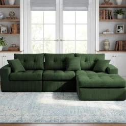 Corduroy Corner Chaise L-Shaped Sectional Sofa Bed with High-Density Sponge