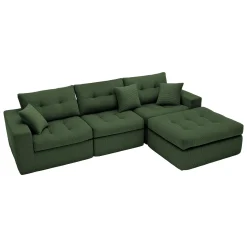Corduroy Corner Chaise L-Shaped Sectional Sofa Bed with High-Density Sponge