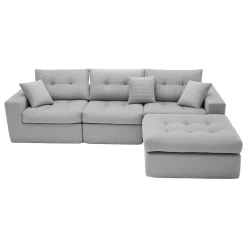 Corduroy Corner Chaise L-Shaped Sectional Sofa Bed with High-Density Sponge
