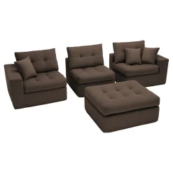 Corduroy Corner Chaise L-Shaped Sectional Sofa Bed with High-Density Sponge