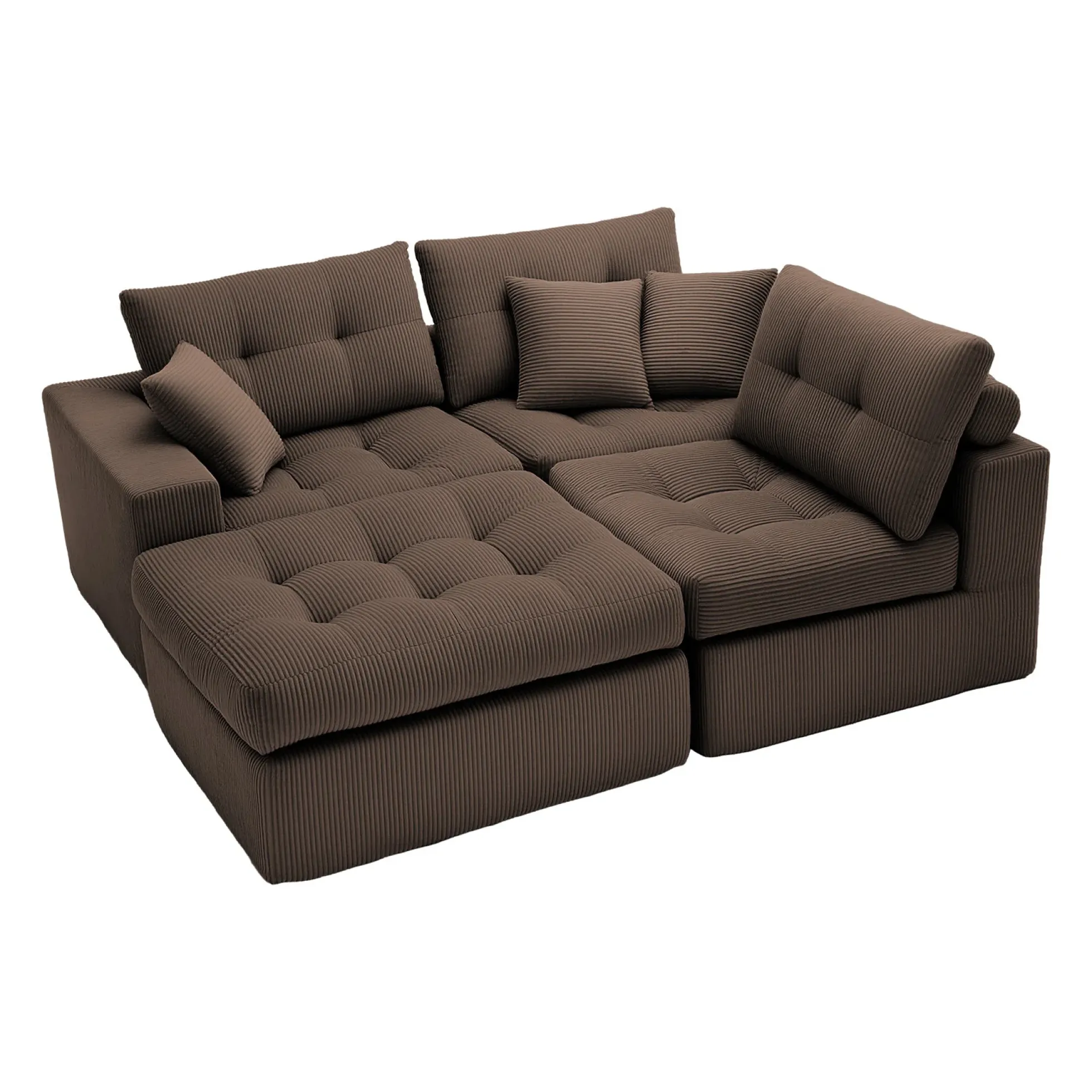 Corduroy Corner Chaise L-Shaped Sectional Sofa Bed with High-Density Sponge
