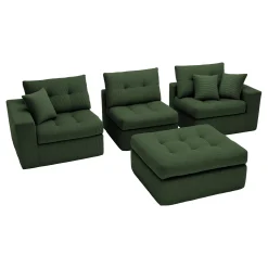 Corduroy Corner Chaise L-Shaped Sectional Sofa Bed with High-Density Sponge