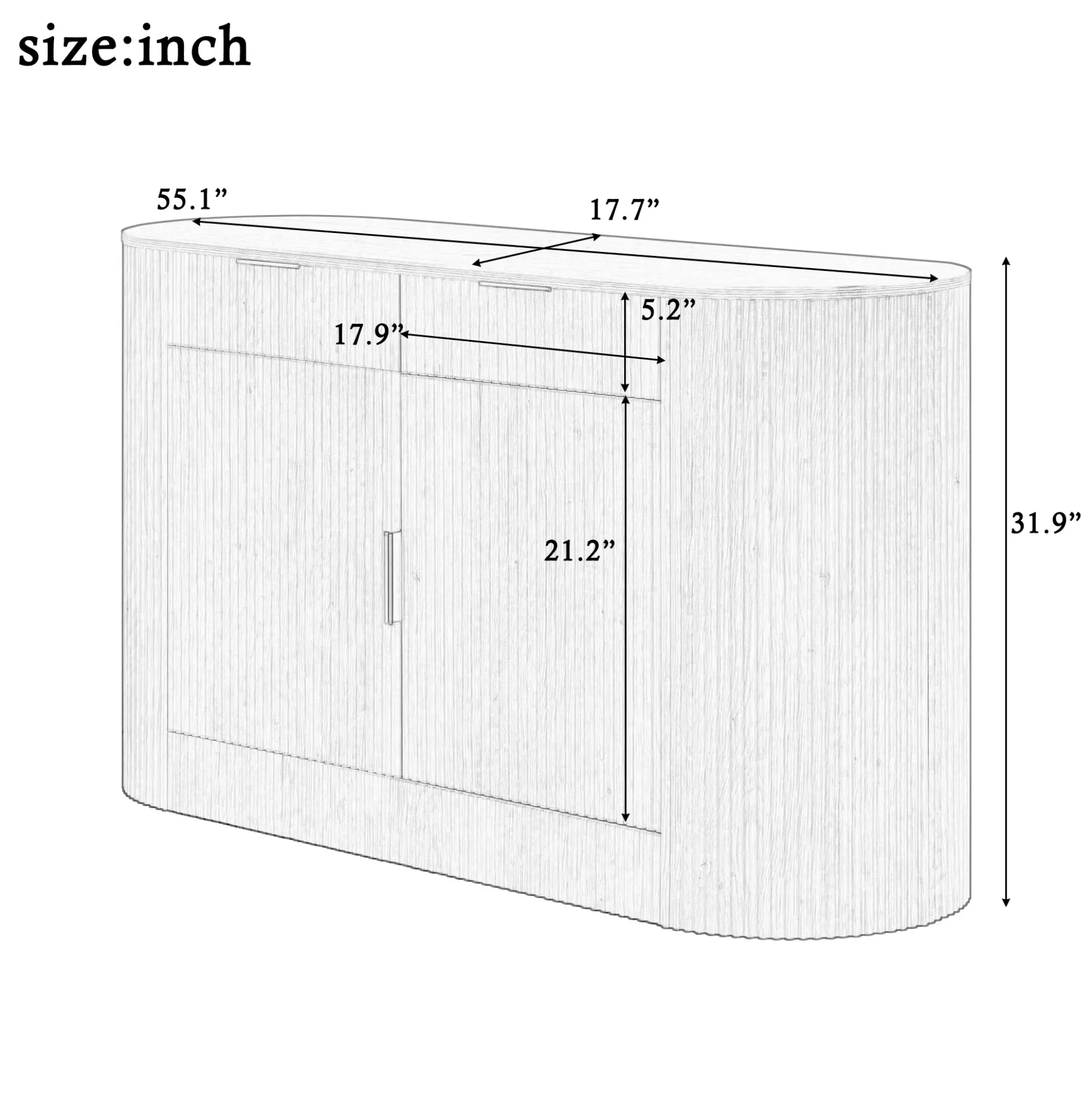 Curve Design Fluted Accent Cabinet Storage - Sideboard / TV Stand