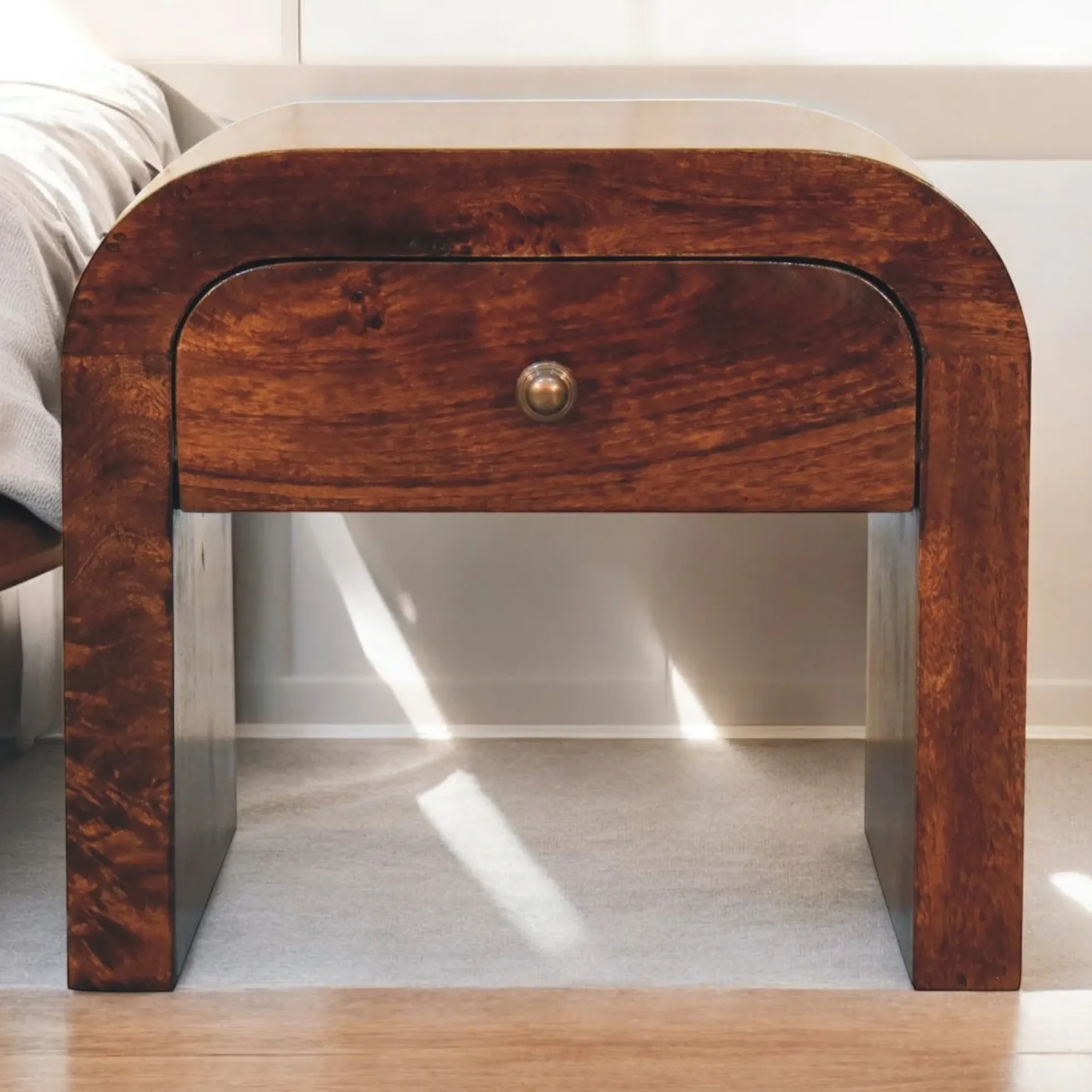 Curve Design Solid Wood Walnut Nightstand