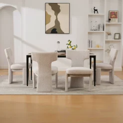 Curve Design Wide Modern Upholstered Chenille Dining Chair Set of 4