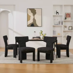 Curve Design Wide Modern Upholstered Chenille Dining Chair Set of 4