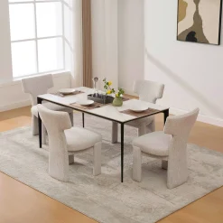 Curve Design Wide Modern Upholstered Chenille Dining Chair Set of 4