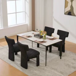 Curve Design Wide Modern Upholstered Chenille Dining Chair Set of 4