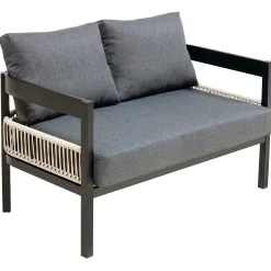 Curve Iron Outdoor Patio Loveseat Sofa Set with Table