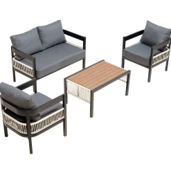 Curve Iron Outdoor Patio Loveseat Sofa Set with Table