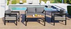 Curve Iron Outdoor Patio Loveseat Sofa Set with Table