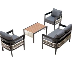 Curve Iron Outdoor Patio Loveseat Sofa Set with Table