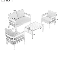 Curve Iron Outdoor Patio Loveseat Sofa Set with Table
