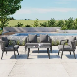Curve Metal Rope Design Outdoor Loveseat Set