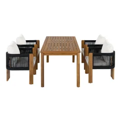 Curve Teak Wood Rope 5-Piece Outdoor Patio Dining Set for 4