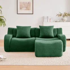 Curved Ergonomic Design L-Shaped Teddy Loveseat Sofa