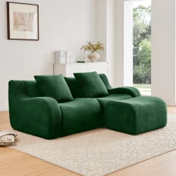 Curved Ergonomic Design L-Shaped Teddy Loveseat Sofa