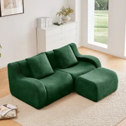 Curved Ergonomic Design L-Shaped Teddy Loveseat Sofa
