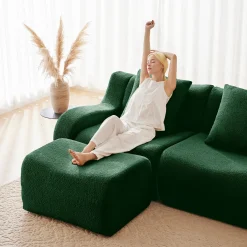 Curved Ergonomic Design L-Shaped Teddy Loveseat Sofa