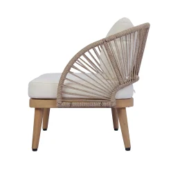 Curved Rope Design 4-Piece Acacia Wood Outdoor Patio Seating Set with Coffee Table