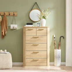 Curved Tall Fluted 6 Drawers Dresser Chest