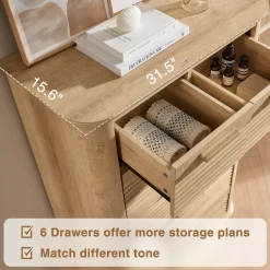 Curved Tall Fluted 6 Drawers Dresser Chest