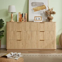 Curved wave Design Fluted 55' Wide Modern 6 Drawers Dresser