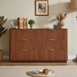 Curved wave Design Fluted 55' Wide Modern 6 Drawers Dresser