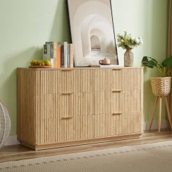 Curved wave Design Fluted 55' Wide Modern 6 Drawers Dresser
