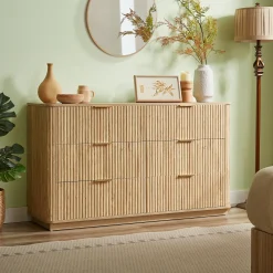 Curved wave Design Fluted 55' Wide Modern 6 Drawers Dresser