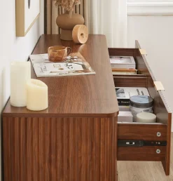 Curved wave Design Fluted 55' Wide Modern 6 Drawers Dresser
