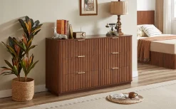 Curved wave Design Fluted 55' Wide Modern 6 Drawers Dresser