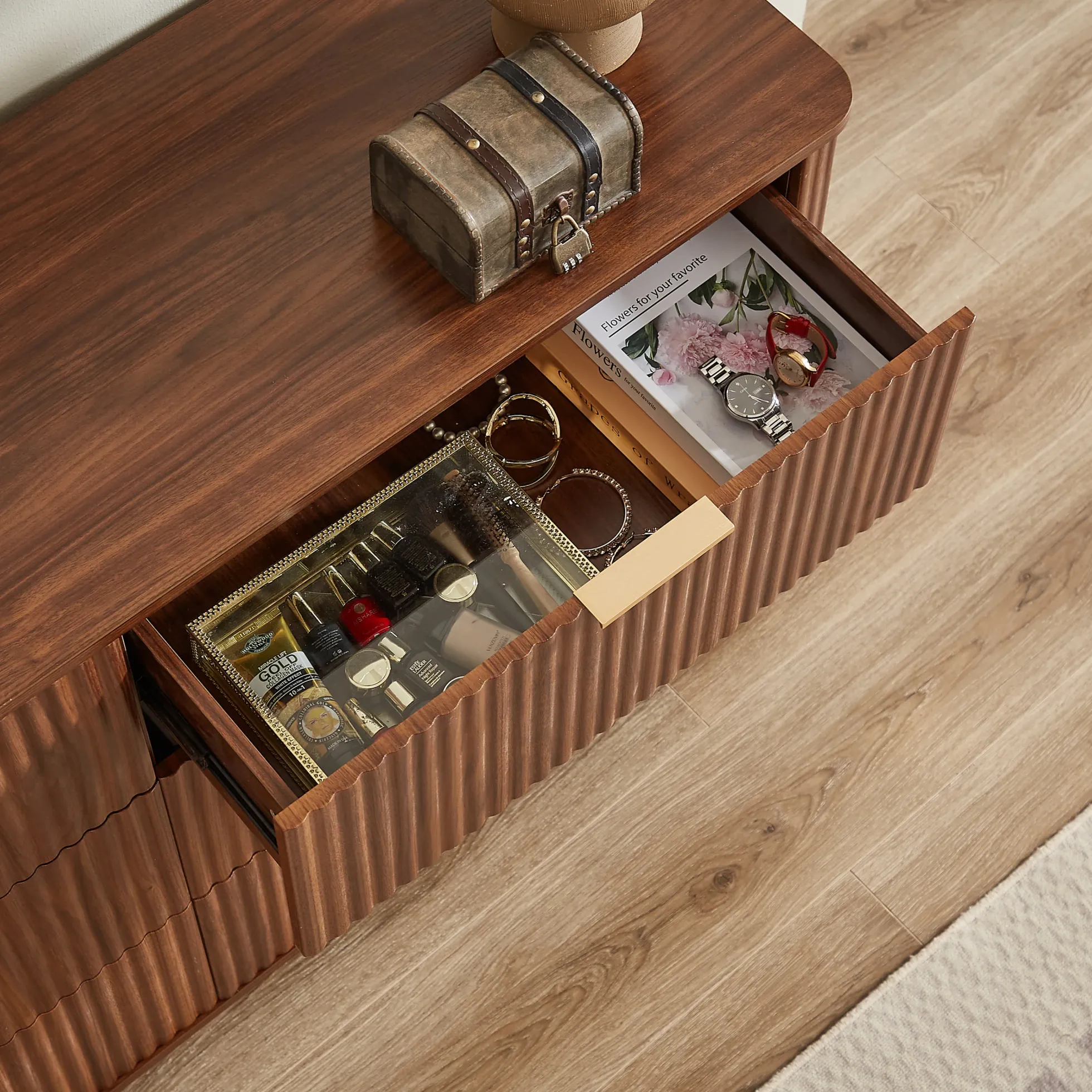 Curved wave Design Fluted 55' Wide Modern 6 Drawers Dresser