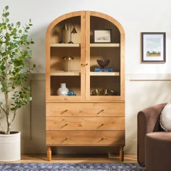 Darci Modern Arched Bookshelf Cabinet with Glass Doors