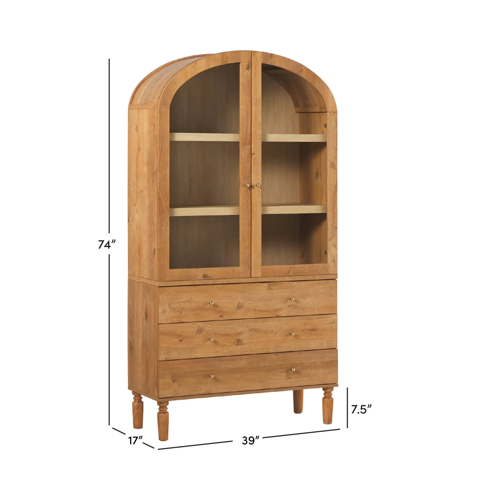 Darci Modern Arched Bookshelf Cabinet with Glass Doors