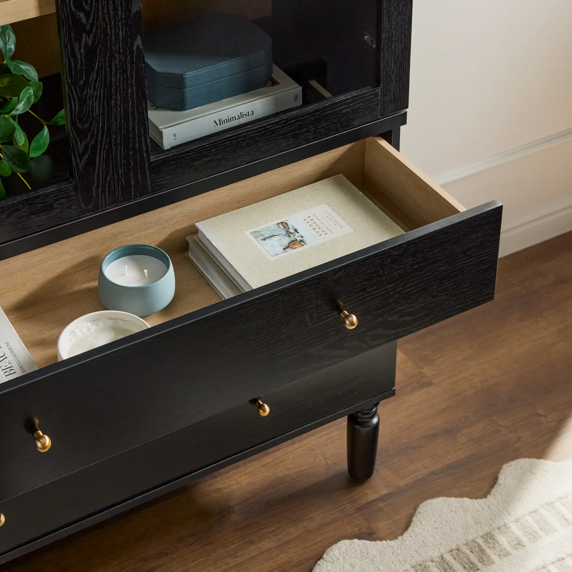 Darci Modern Arched Bookshelf Cabinet with Glass Doors