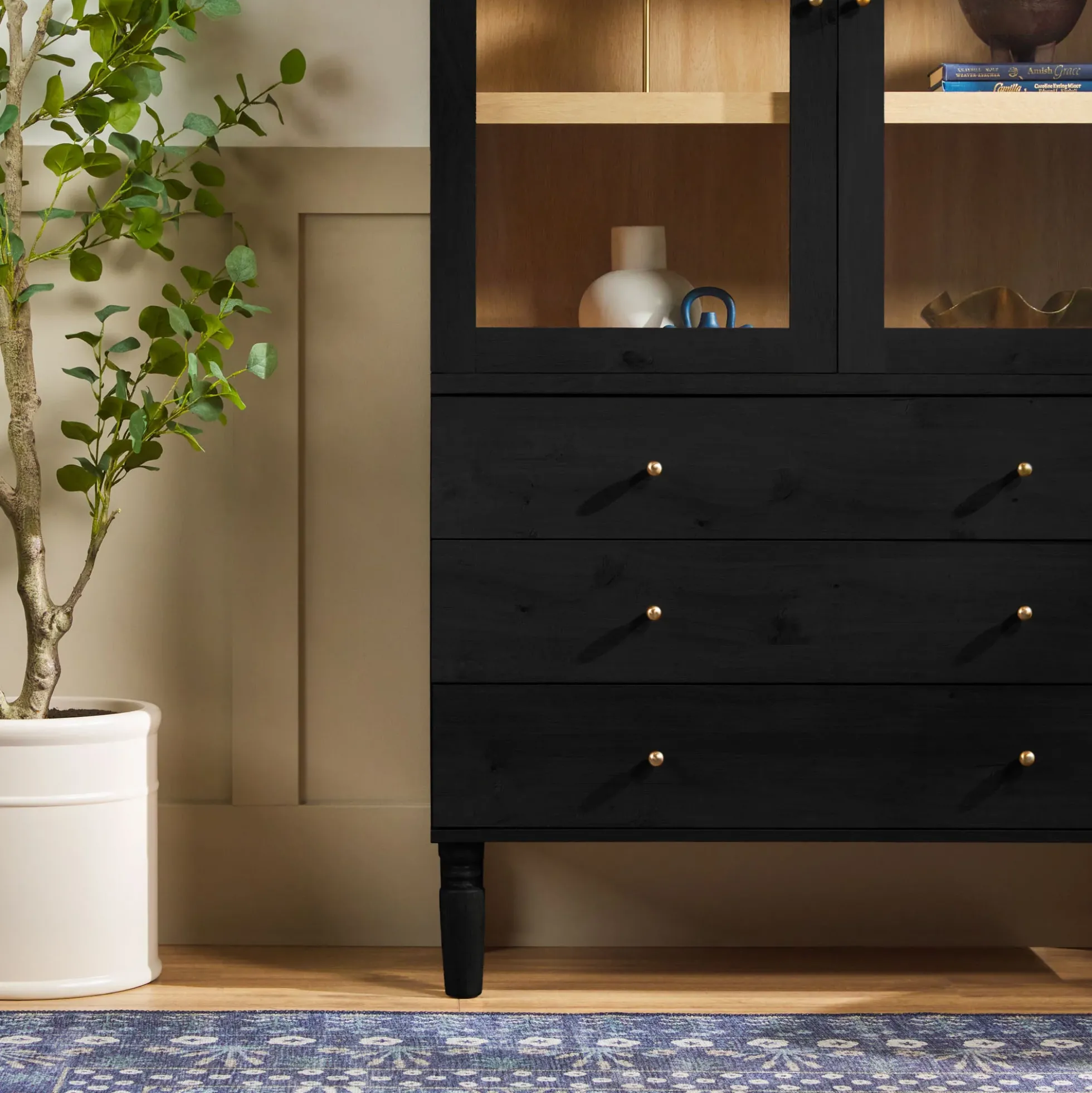 Darci Modern Arched Bookshelf Cabinet with Glass Doors