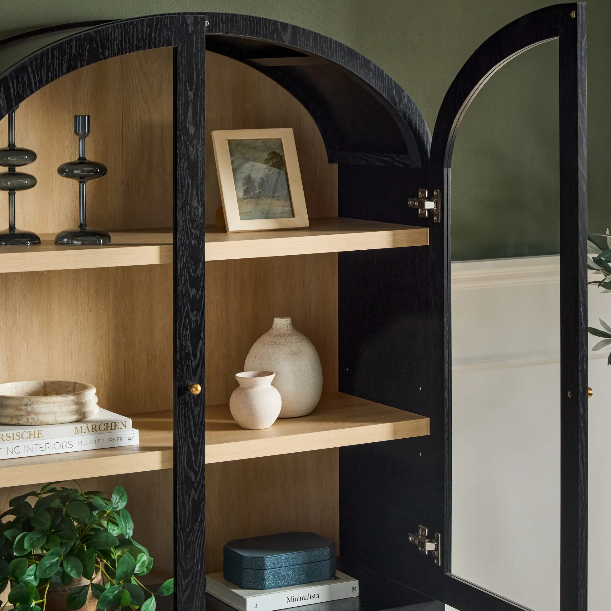 Darci Modern Arched Bookshelf Cabinet with Glass Doors