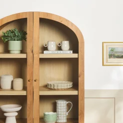 Darci Modern Arched Bookshelf Cabinet with Glass Doors & Inner Drawers