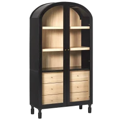 Darci Modern Arched Bookshelf Cabinet with Glass Doors & Inner Drawers
