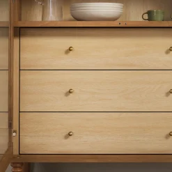 Darci Modern Arched Bookshelf Cabinet with Glass Doors & Inner Drawers