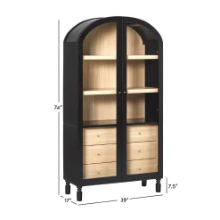 Darci Modern Arched Bookshelf Cabinet with Glass Doors & Inner Drawers