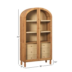 Darci Modern Arched Bookshelf Cabinet with Glass Doors & Inner Drawers